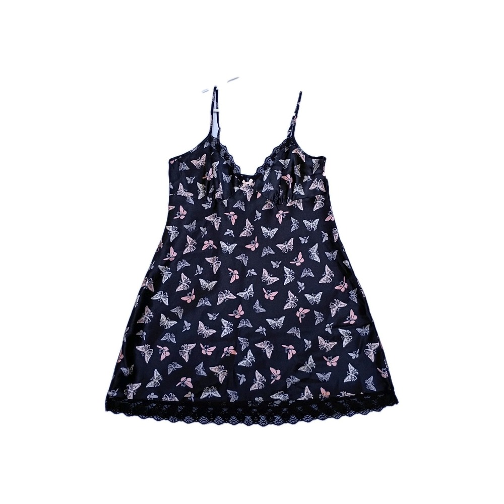 Apt. 9 Babydoll Satin Butterfly Print Camisole Slip Romantic Y2K Black Size L